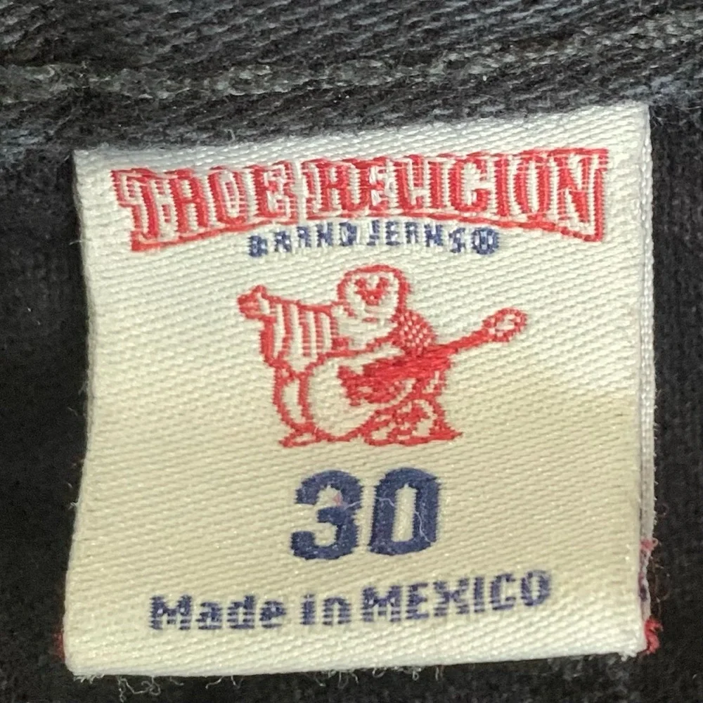 True Religion Straight With Flap All Black With Rips Jeans Size 30 - Picture 7 of 10